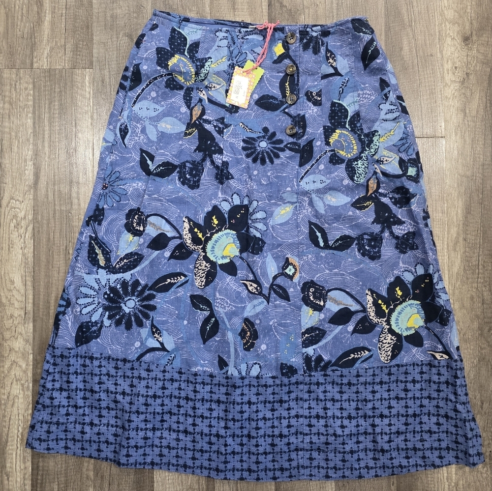 Nwt WHITE STUFF CHIARA LINEN SKIRT MIDI BLUE PAISLEY PRINT M Y2k Retro - Picture 2 of 16